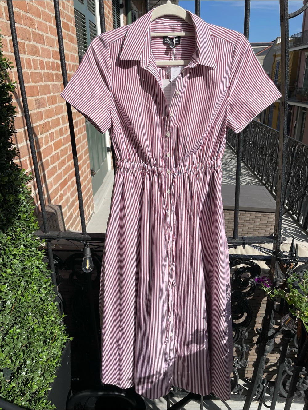 J. Crew Pink and White Striped Shirt Dress